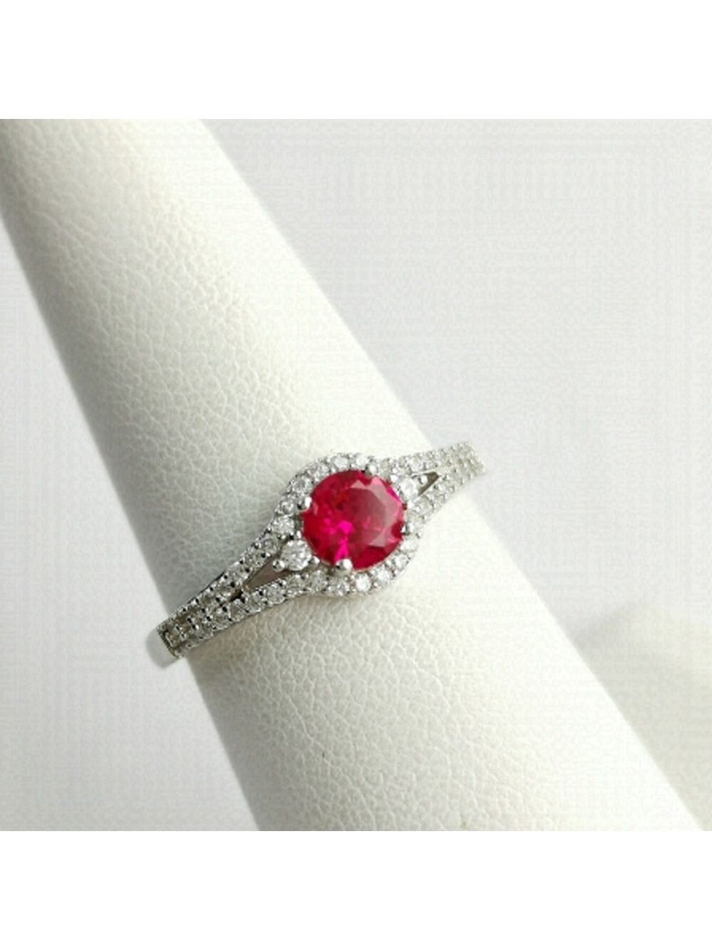 NEW Ruby ring size 8 in Sterling Silver with cz halo